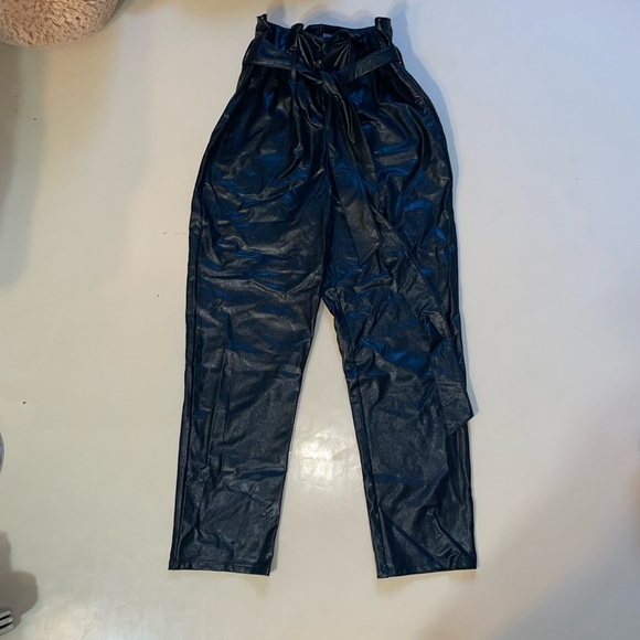 Black Commando Faux Leather Paper-bag Pants - Picture 3 of 7